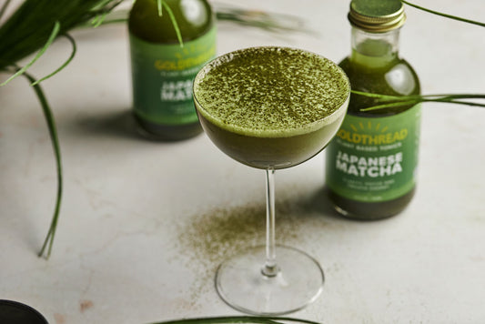Goldthread Plant-Based Tonics Japanese Matcha Sour Cocktail served in a coupe glass