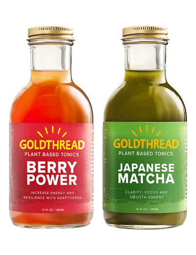 Goldthread Berry Power and Japanese Matcha tonics front of pack view