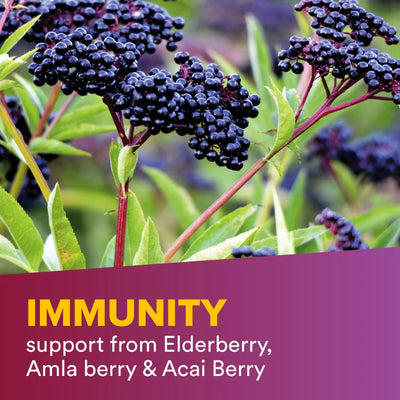 Immunity support from elderberry, amla berry, and acai berry